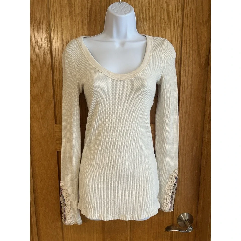 Free People Vintage Fiesta Meadow‎ Embellished Thermal Waffle Anthropologie M